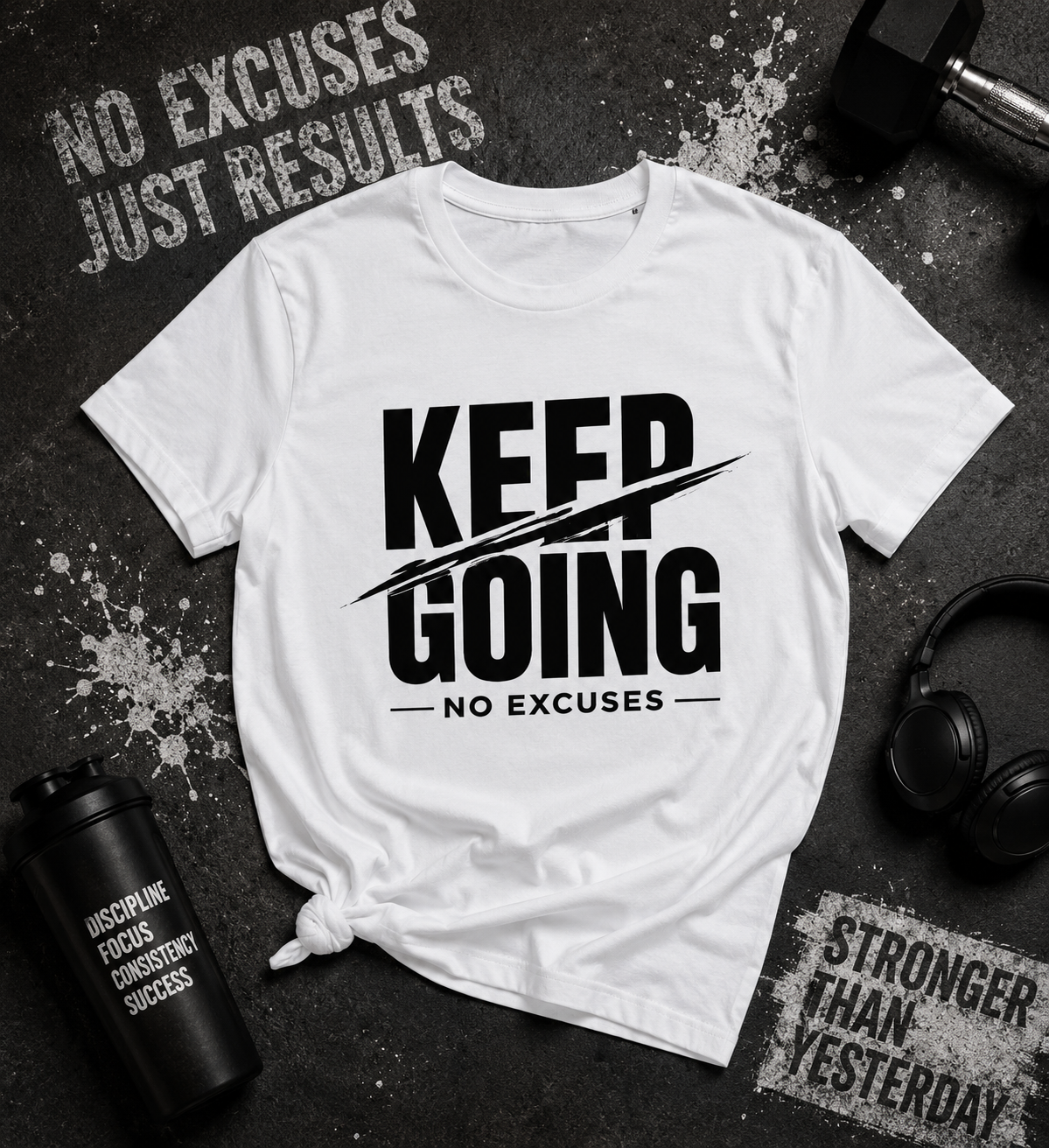 Keep Going No Excuses Motivational Vinyl T-Shirt