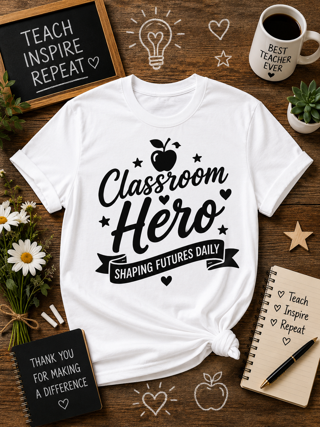 Classroom Hero Teacher Vinyl T-Shirt | Shaping Futures Daily Tee