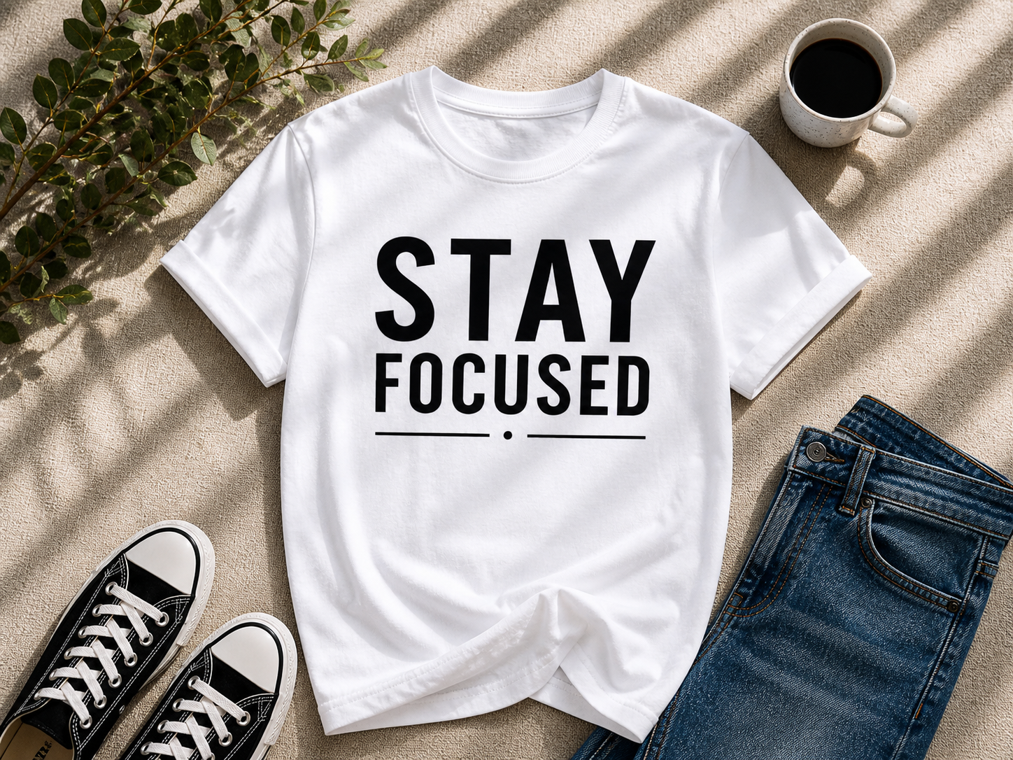 Stay Focused Motivational Vinyl T-Shirt for Men & Women