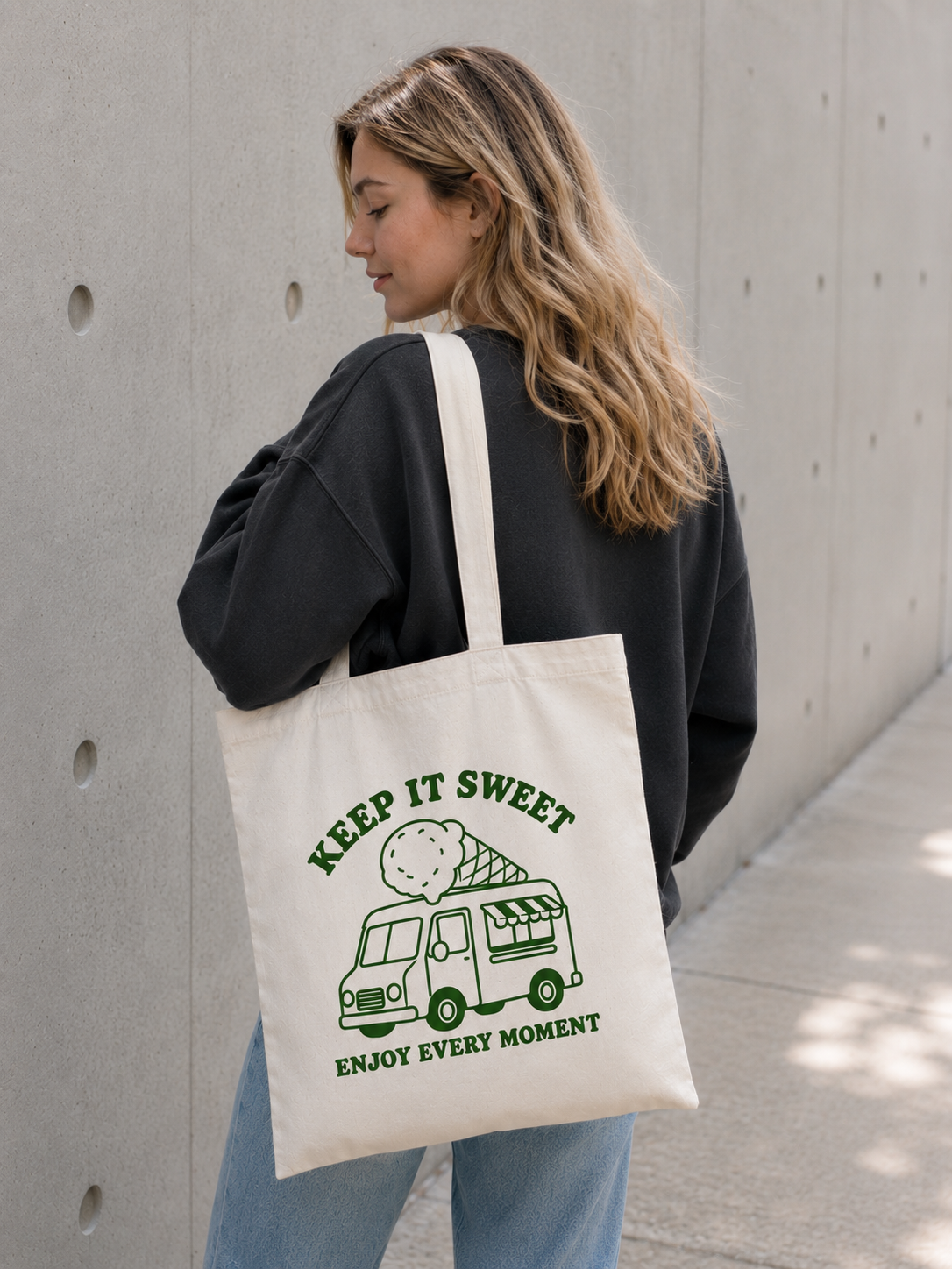 Keep It Sweet Ice Cream Truck Canvas Tote Bag – Cute Summer Aesthetic Bag