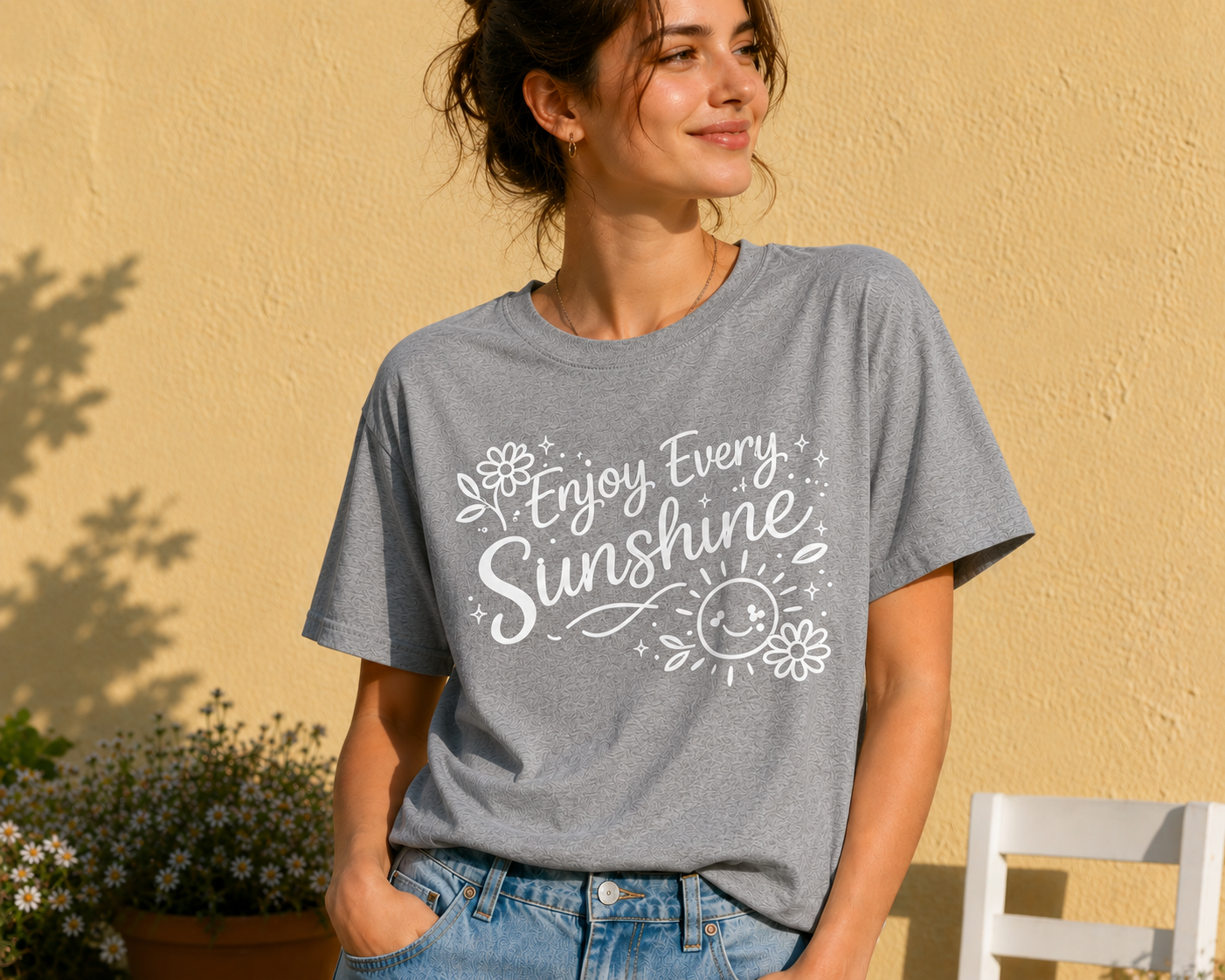 Enjoy Every Sunshine Cute Inspirational Vinyl T-Shirt