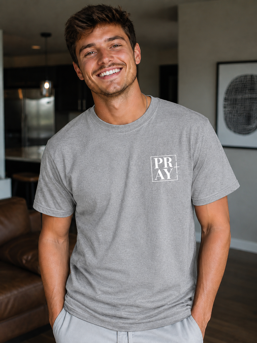 Pray Christian Minimalist Vinyl T-Shirt