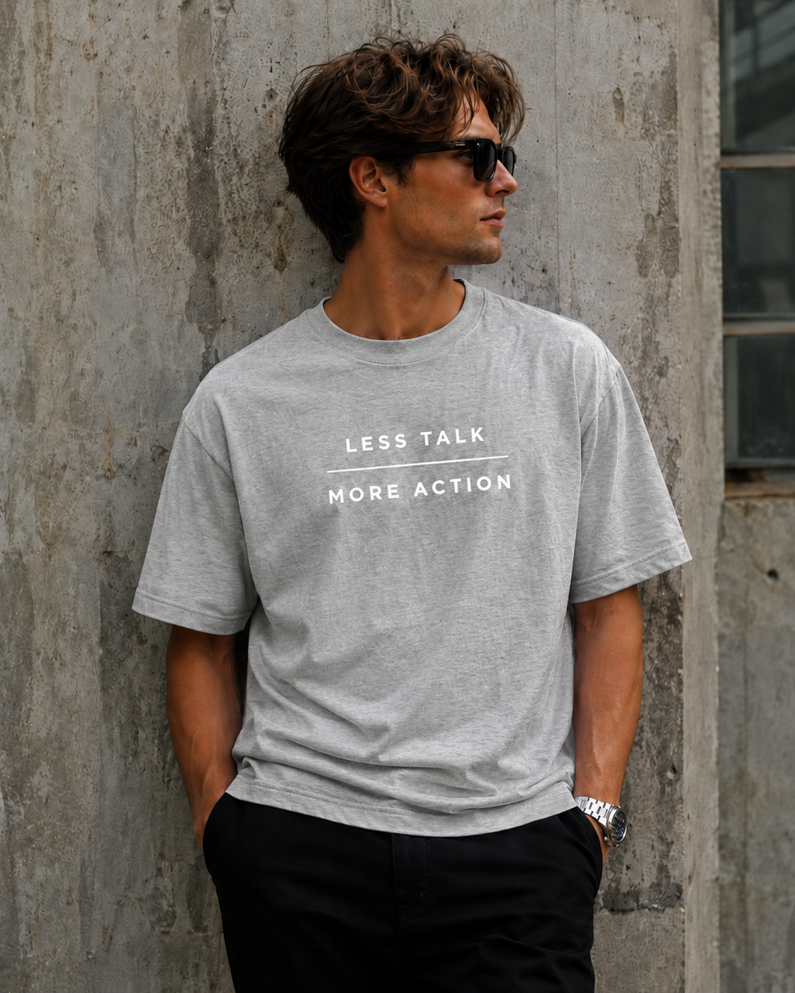 Less Talk More Action Motivational Minimalist Vinyl T-Shirt