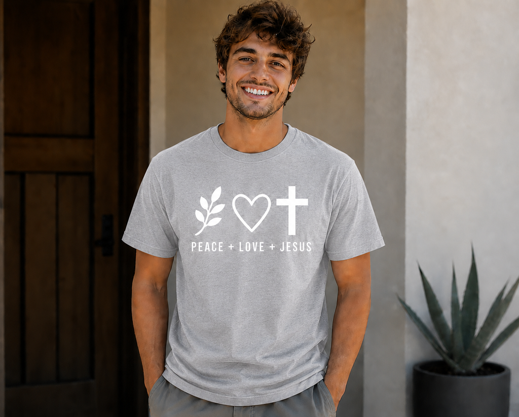 Peace Love Jesus Christian Faith Vinyl T-Shirt