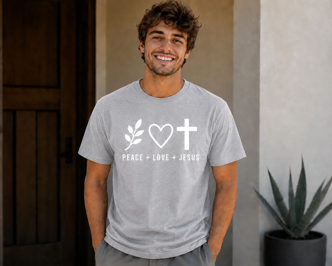 Peace Love Jesus Christian Faith Vinyl T-Shirt