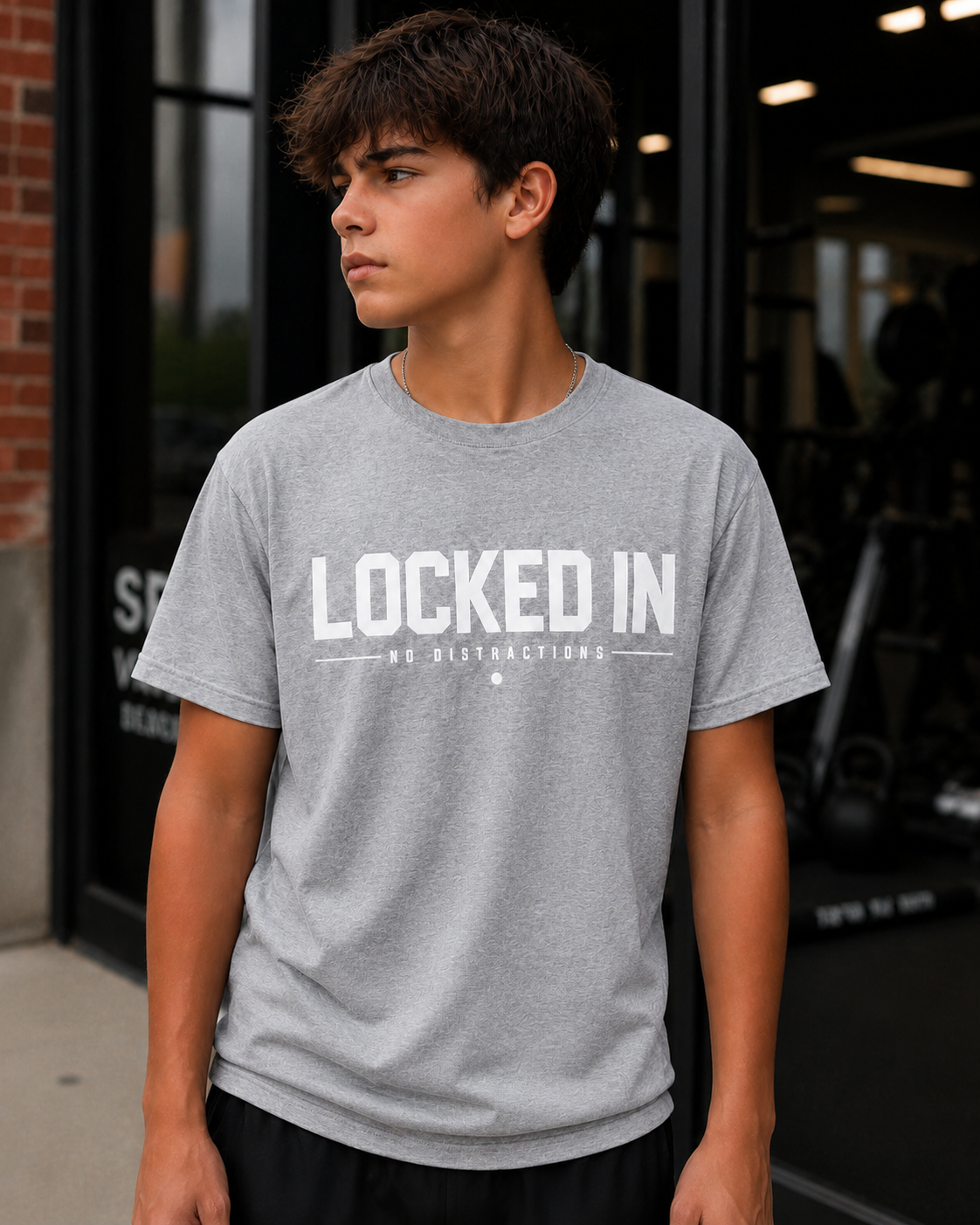Locked In No Distractions Motivational Gym T-Shirt