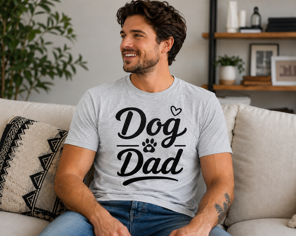 Dog Dad T-Shirt | Dog Lover Vinyl Tee | Paw Print Pet Dad Gift Shirt