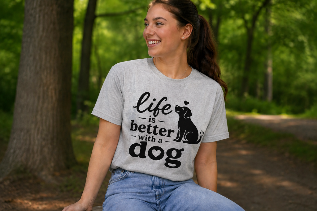 Life Is Better With a Dog T-Shirt | Dog Lover Vinyl Tee | Pet Owner Gift Shirt