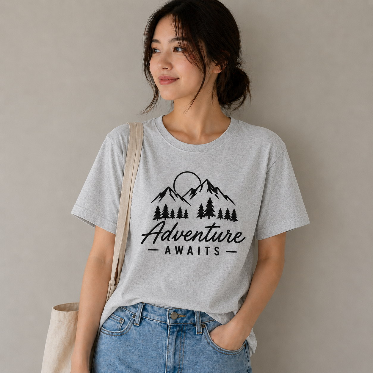 Adventure Awaits Mountain Nature Vinyl T-Shirt for Outdoor Lovers