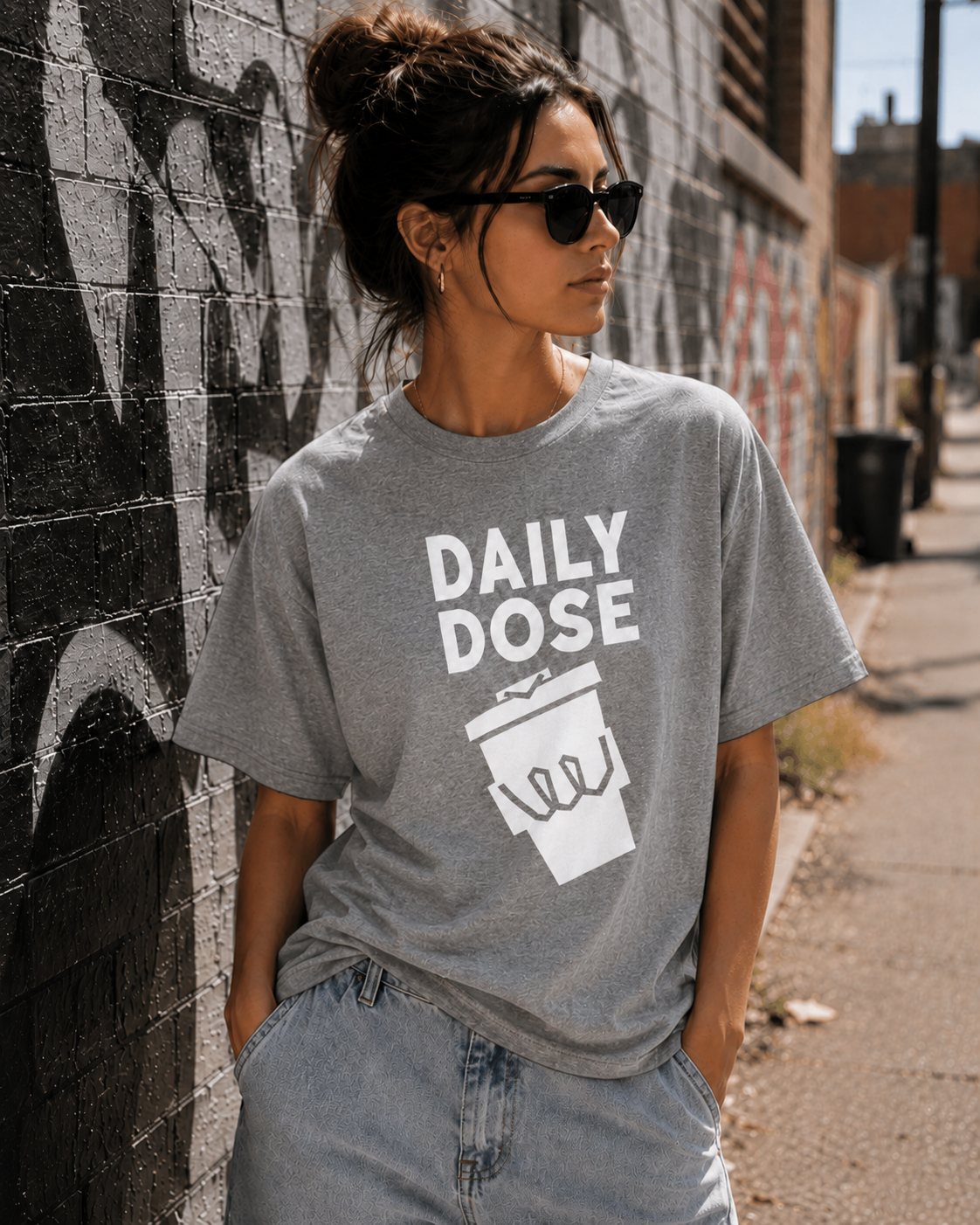 Daily Dose Coffee Vinyl T-Shirt – Minimalist Coffee Lover Streetwear Tee