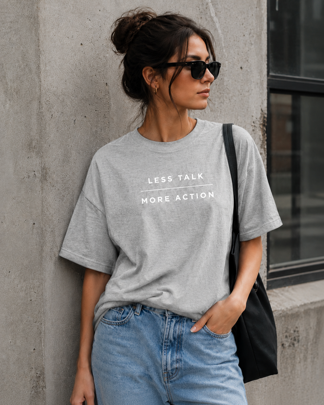 Less Talk More Action Motivational Minimalist Vinyl T-Shirt