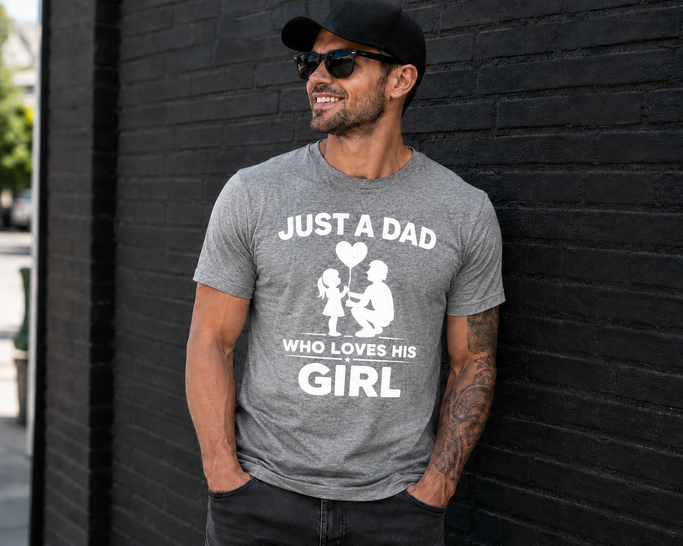Just A Dad Who Loves His Girl Vinyl T-Shirt | Father Daughter Tee