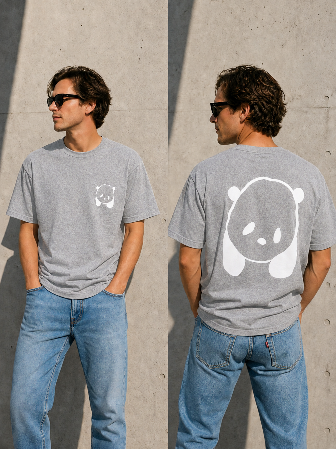 Cute Panda Front & Back Vinyl T-Shirt – Minimalist Animal Tee