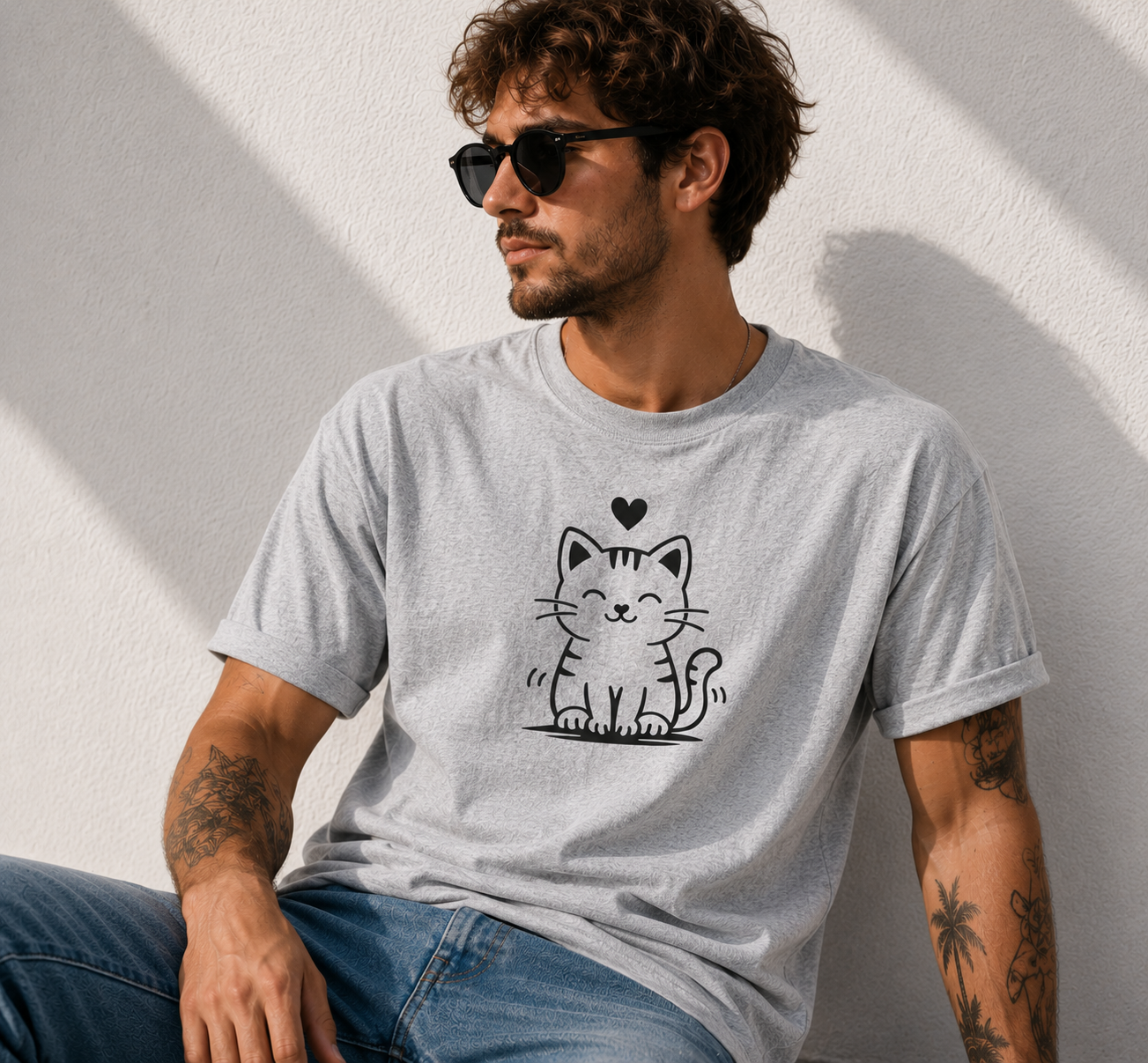 Cute Happy Cat T-Shirt | Minimalist Cat Lover Vinyl Tee | Cat Mom Gift | Kawaii Kitty Shirt