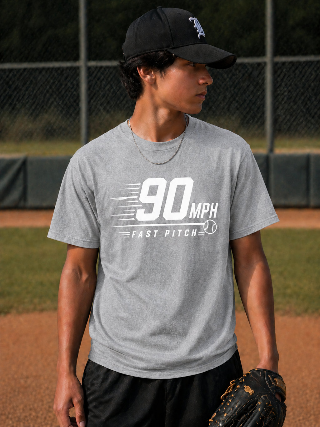 90 MPH Fast Pitch Baseball Vinyl T-Shirt