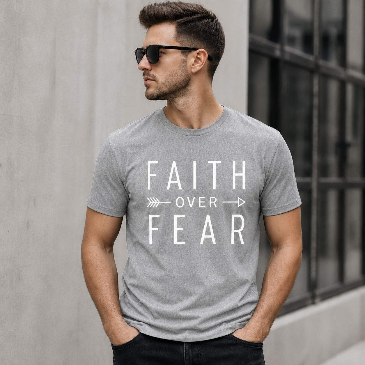 Faith Over Fear Inspirational Christian Vinyl T-Shirt