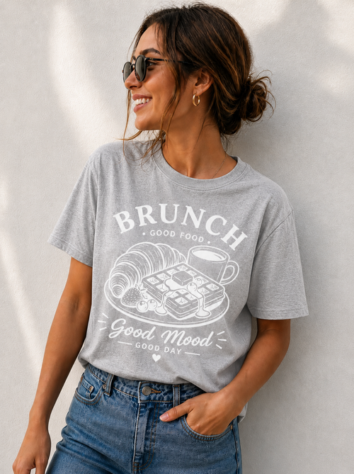 Brunch Good Mood Vinyl T-Shirt – Coffee & Waffle Aesthetic Tee
