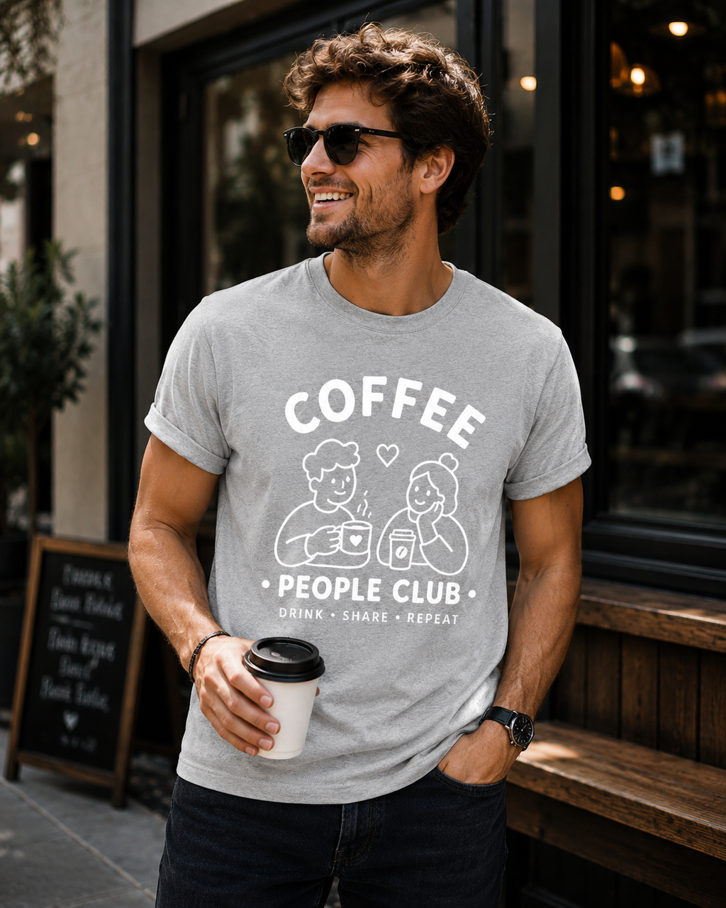 Coffee People Club Vinyl T-Shirt – Cute Coffee Lover Café Tee