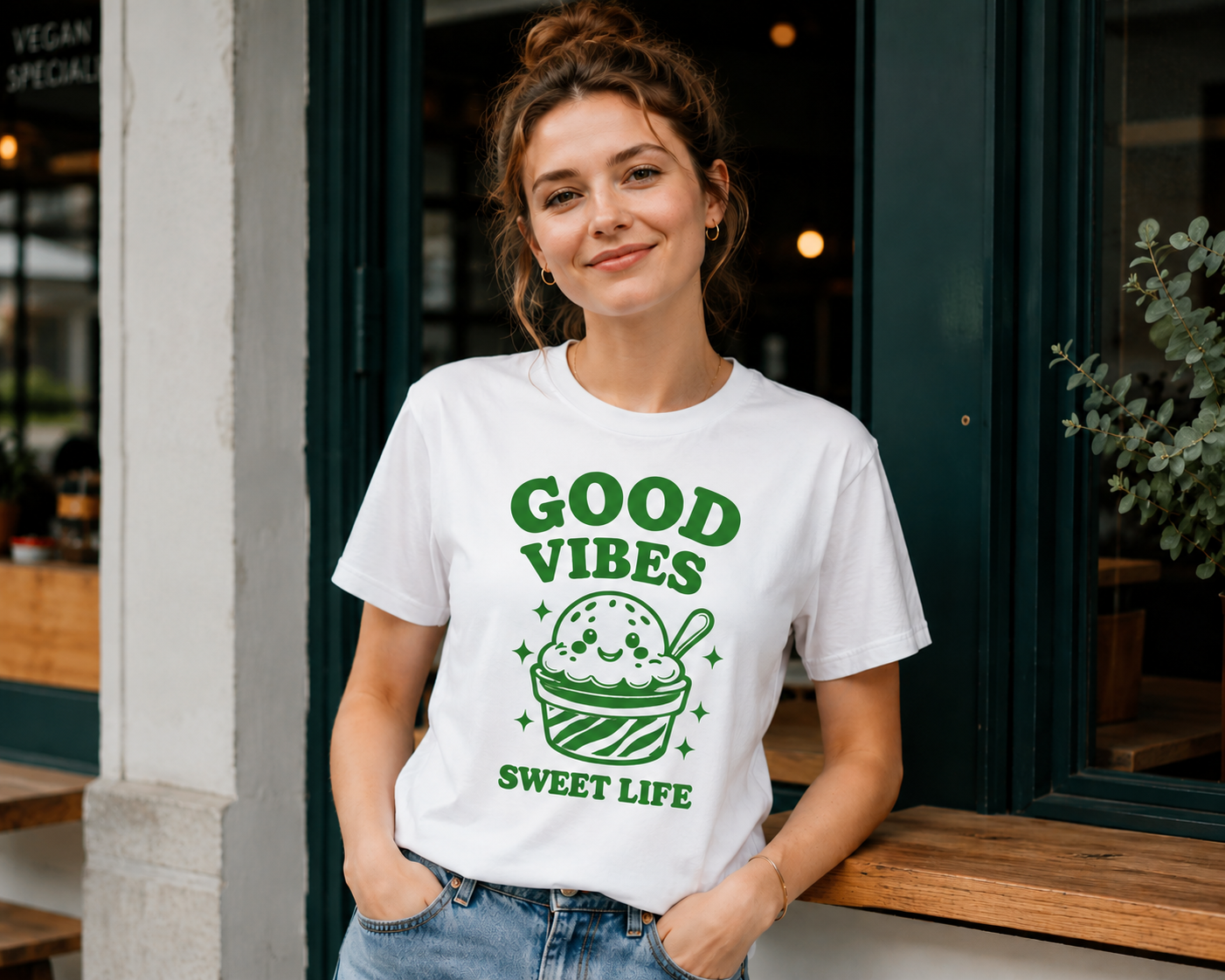 Good Vibes Sweet Life Ice Cream Vinyl Tee | Cute Retro Summer Shirt