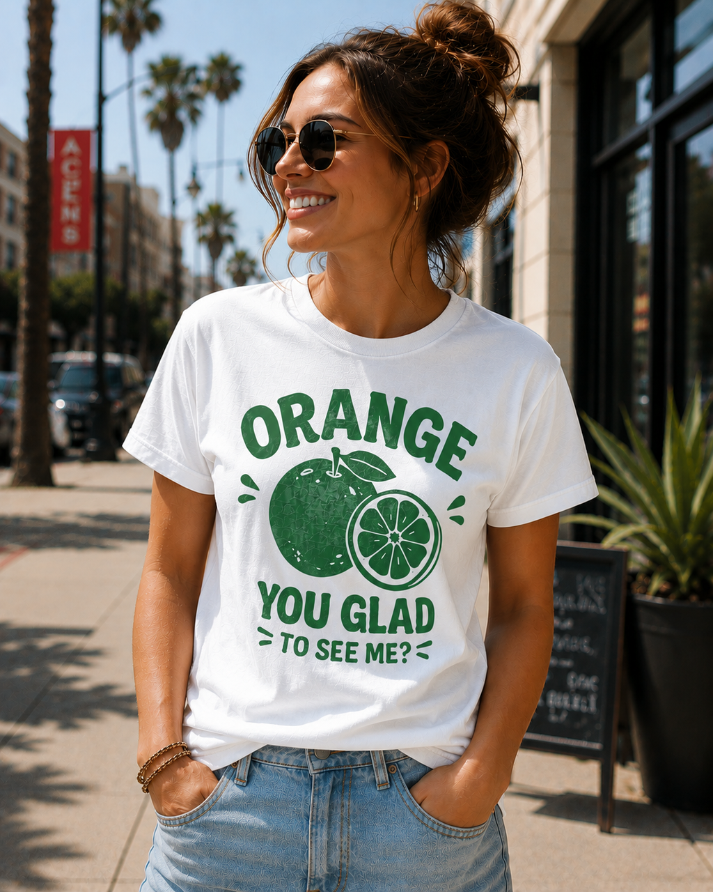 Orange You Glad To See Me Funny Vinyl T-Shirt | Cute Citrus Pun Tee