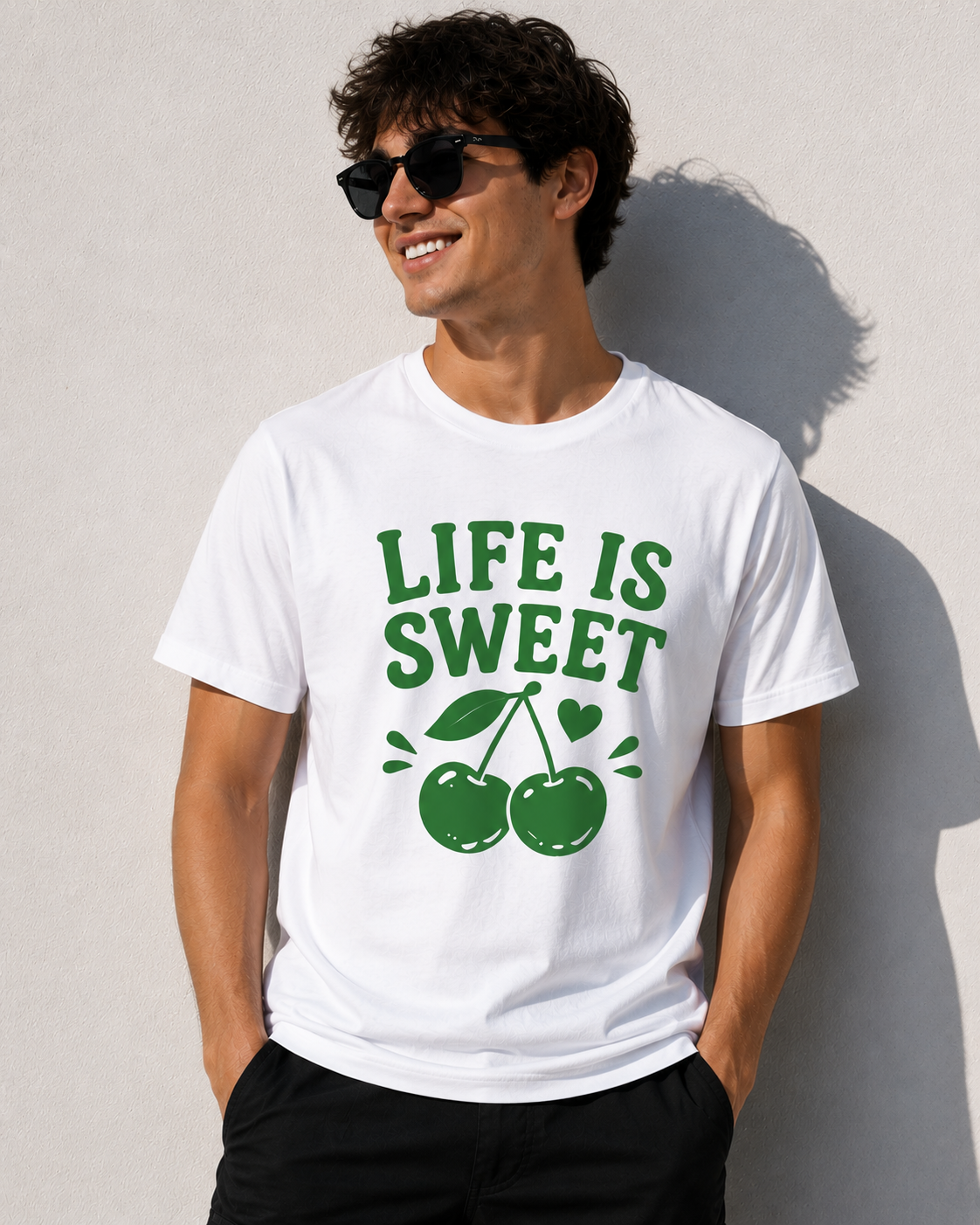 Life Is Sweet Cherry Vinyl T-Shirt | Cute Retro Fruit Summer Tee