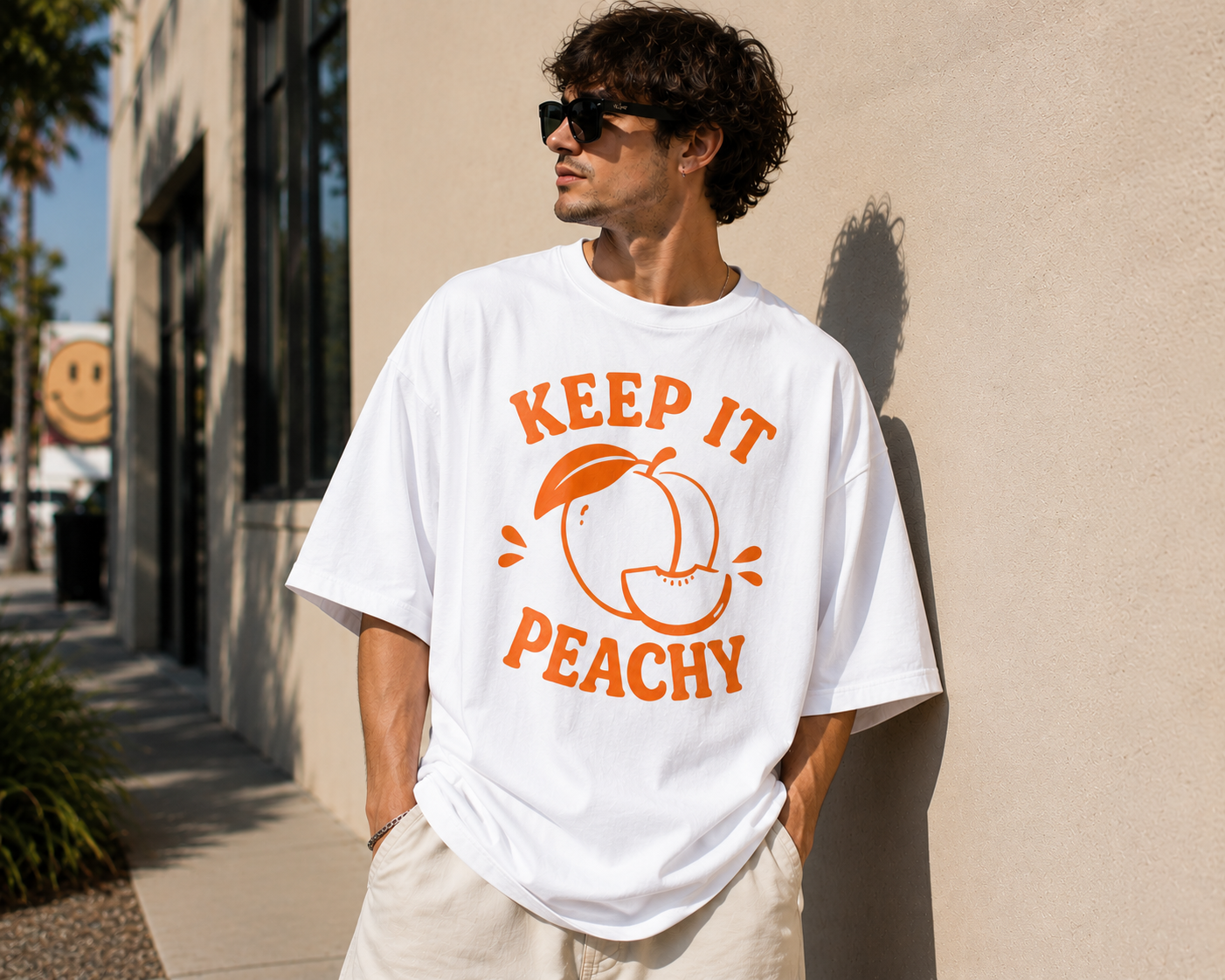 Keep It Peachy Vinyl T-Shirt | Cute Retro Peach Summer Tee