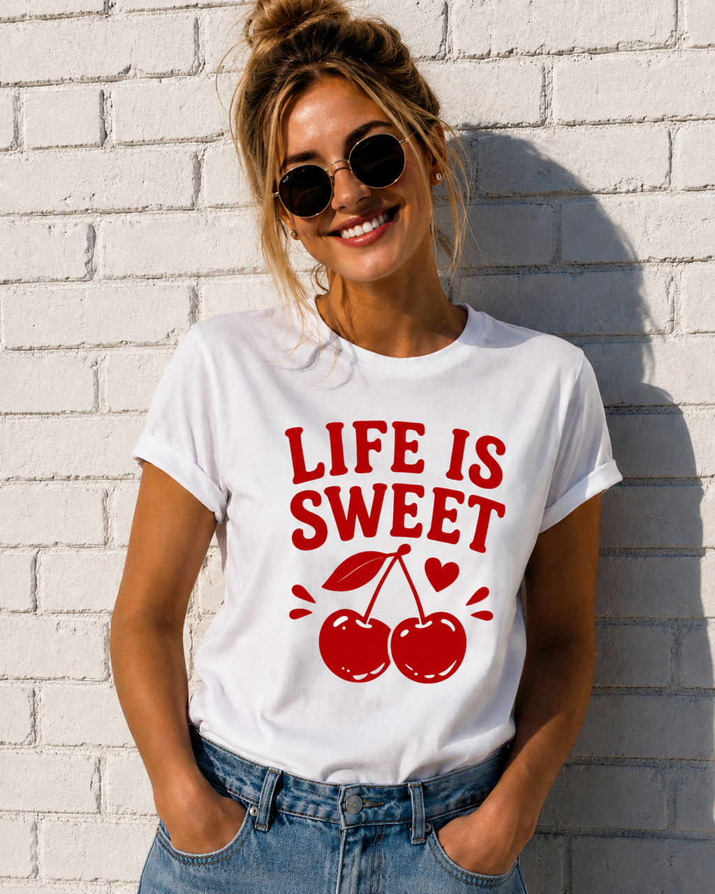 Life Is Sweet Cherry Vinyl T-Shirt | Cute Retro Fruit Summer Tee