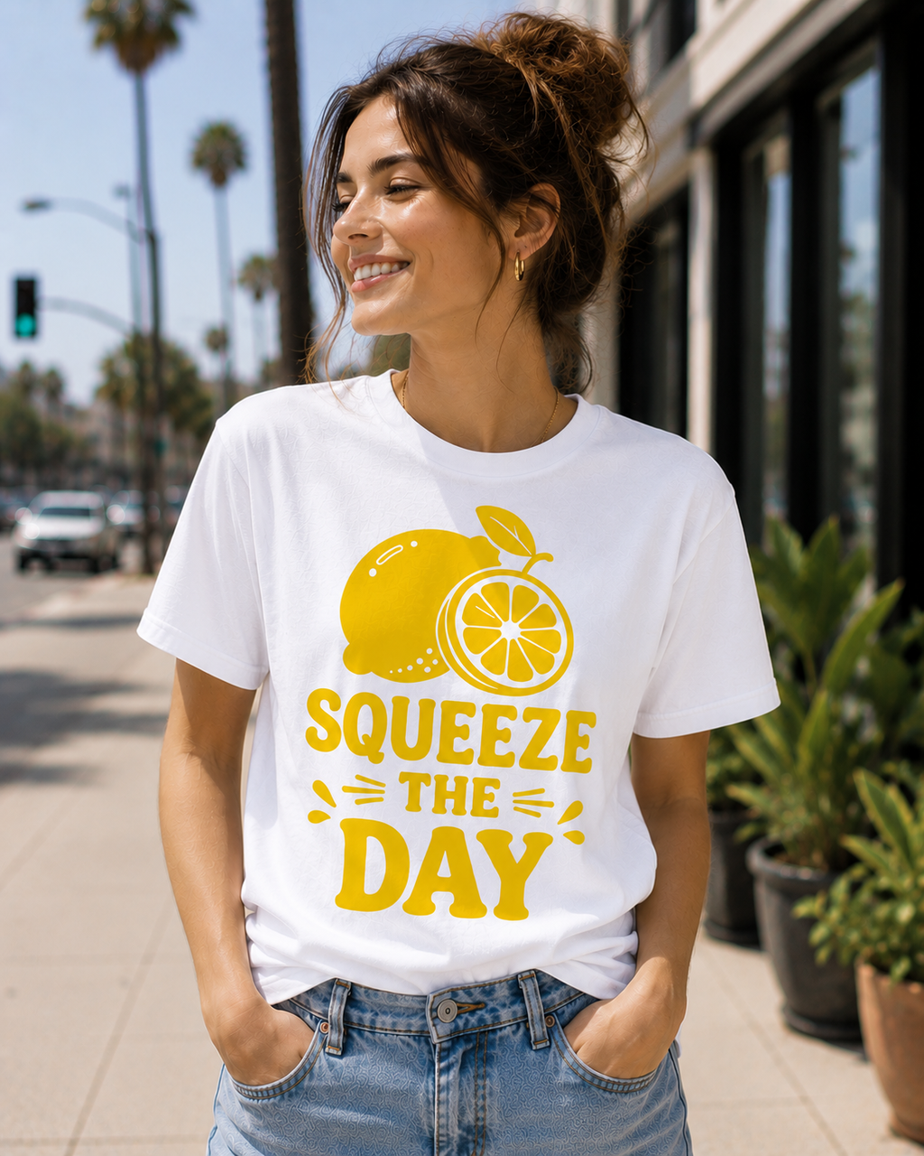 Squeeze The Day Lemon Vinyl T-Shirt | Funny Summer Citrus Tee