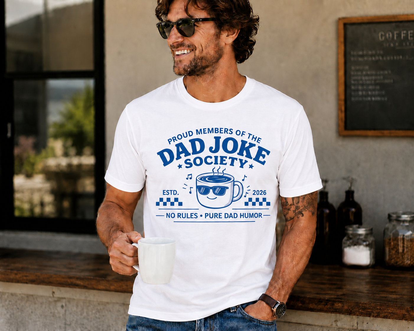 Dad Joke Society Coffee Vinyl T-Shirt | Funny Dad Humor Tee