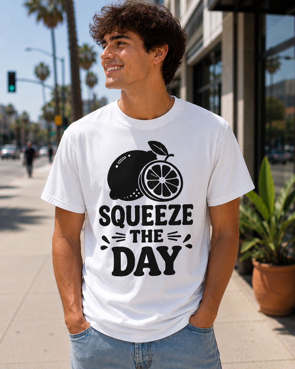 Squeeze The Day Lemon Vinyl T-Shirt | Funny Summer Citrus Tee