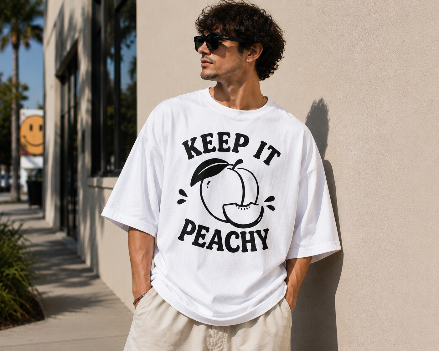 Keep It Peachy Vinyl T-Shirt | Cute Retro Peach Summer Tee