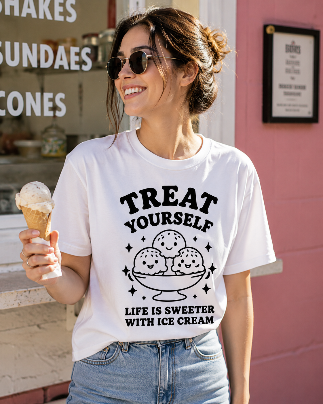 Treat Yourself Ice Cream Vinyl Tee | Cute Retro Summer T-Shirt