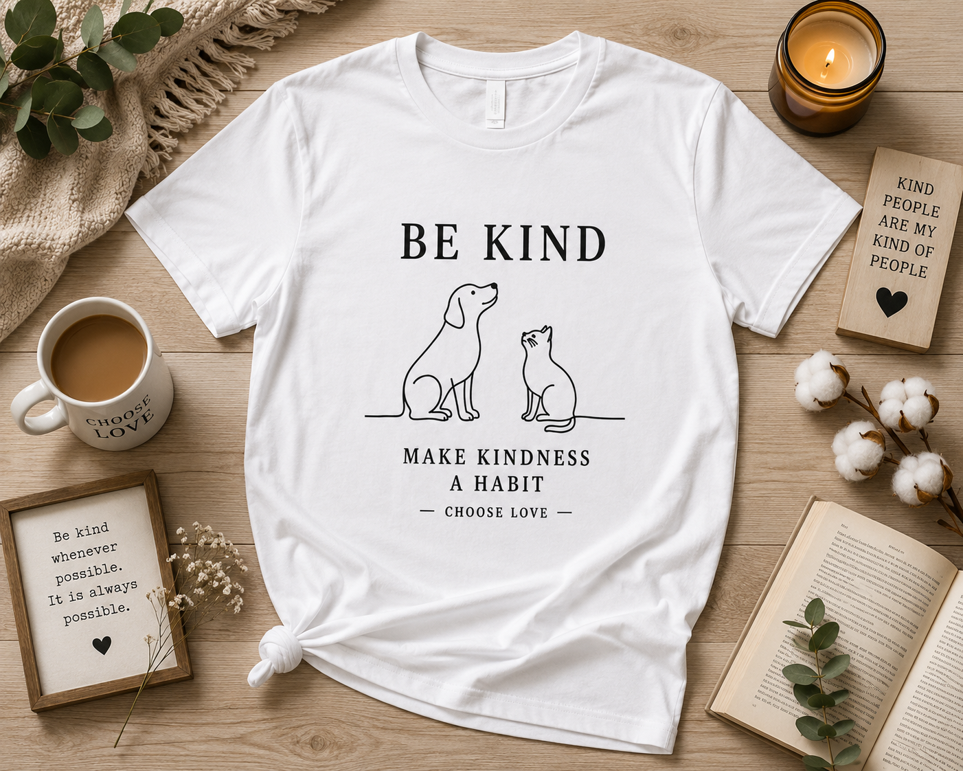Be Kind Dog & Cat T-Shirt | Minimalist Animal Lover Graphic Tee | Choose Love Shirt