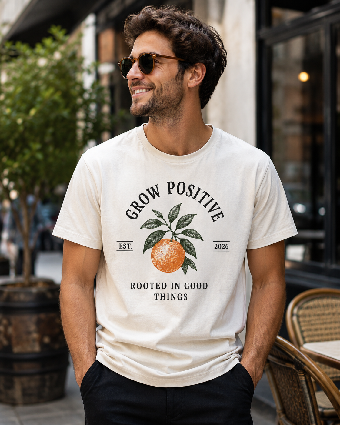 Grow Positive Graphic T-Shirt | Botanical Orange Unisex Tee | Positive Quote Shirt
