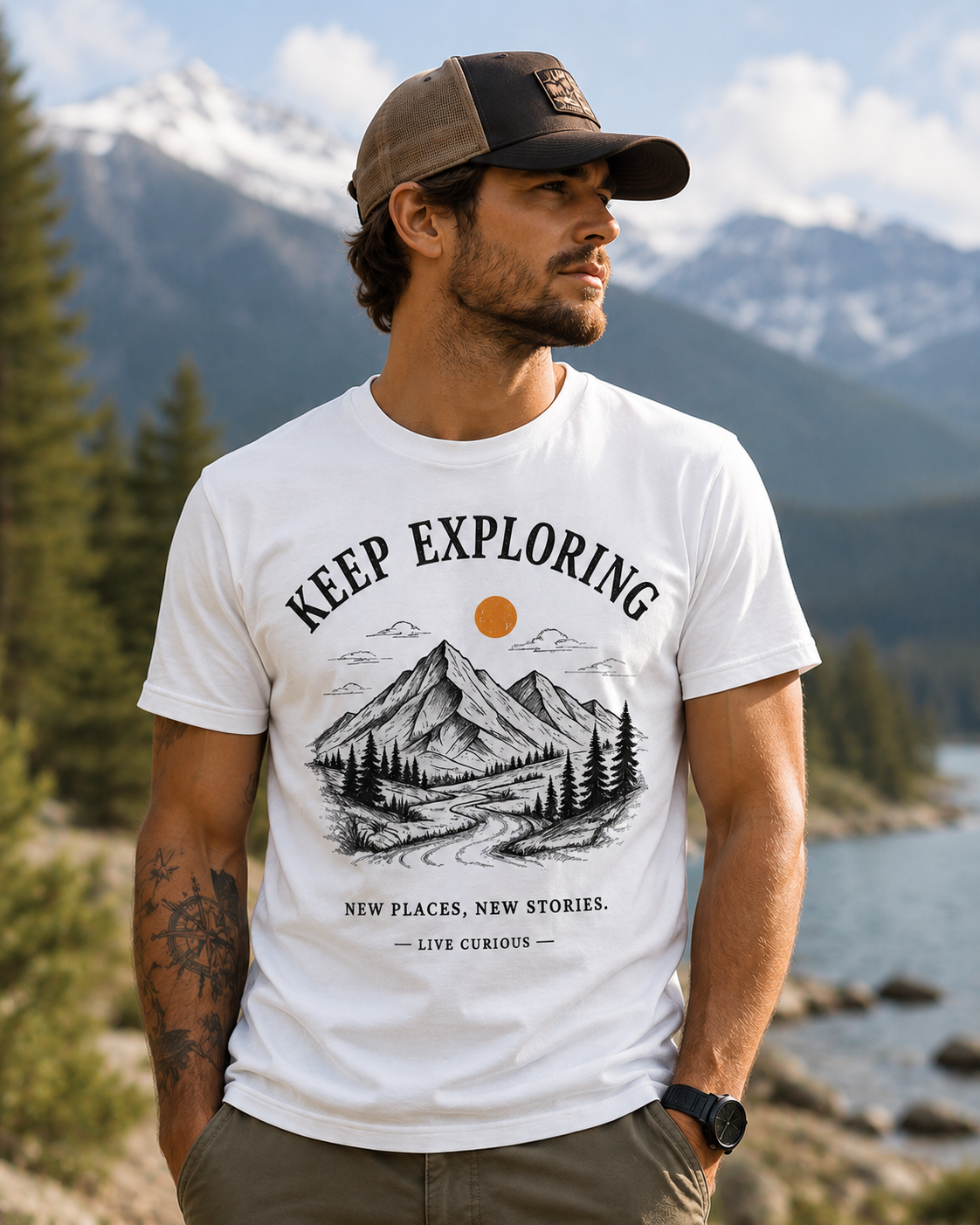 Keep Exploring Mountain Graphic T-Shirt | Vintage Outdoor Adventure Tee | Unisex Nature Shirt