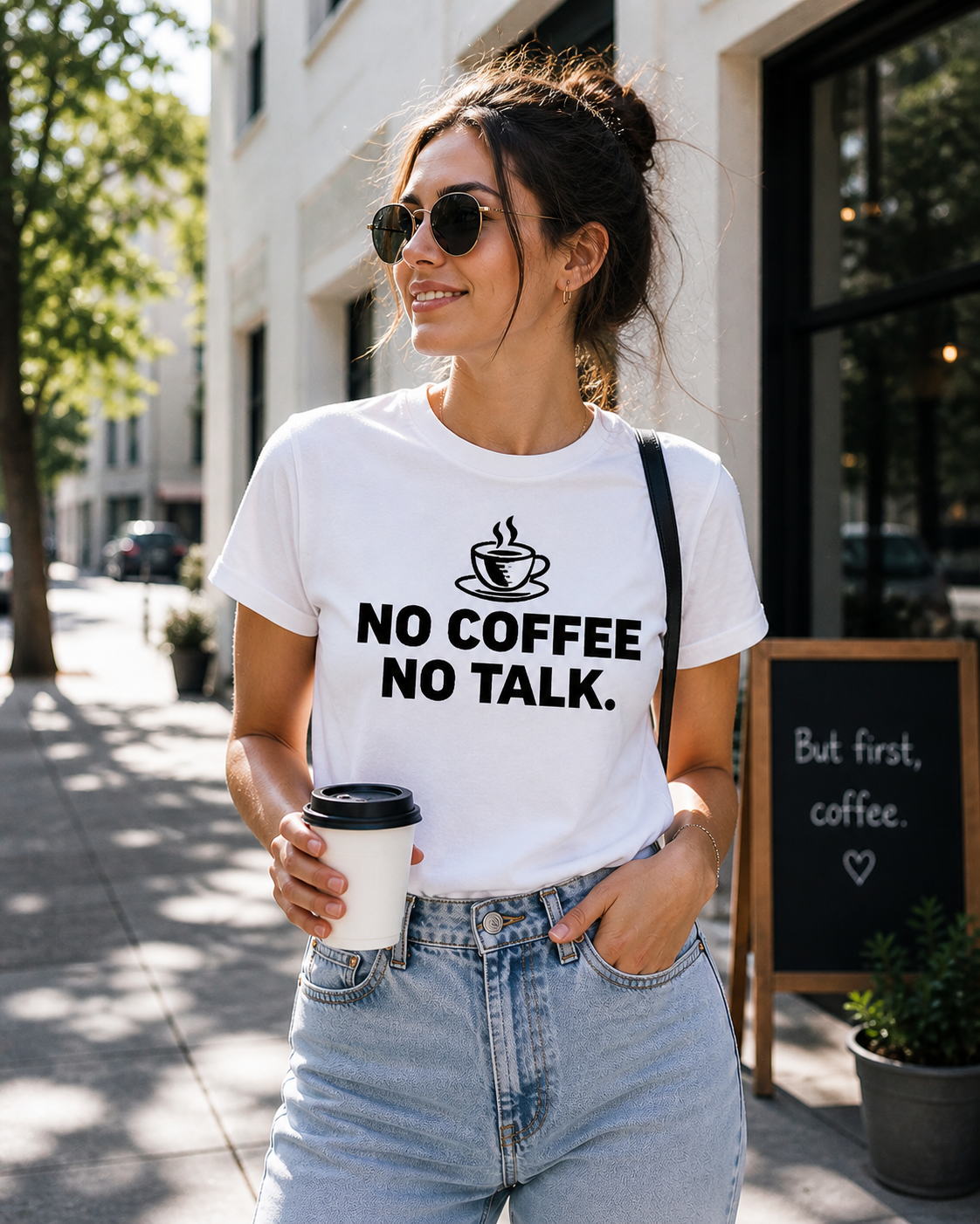 No Coffee No Talk Funny Coffee Lover Vinyl T-Shirt