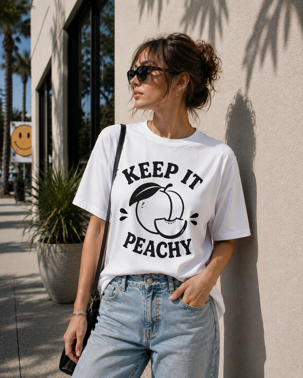 Keep It Peachy Vinyl T-Shirt | Cute Retro Peach Summer Tee