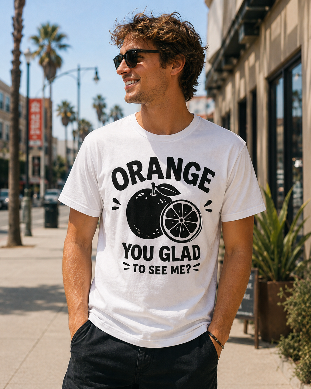 Orange You Glad To See Me Funny Vinyl T-Shirt | Cute Citrus Pun Tee