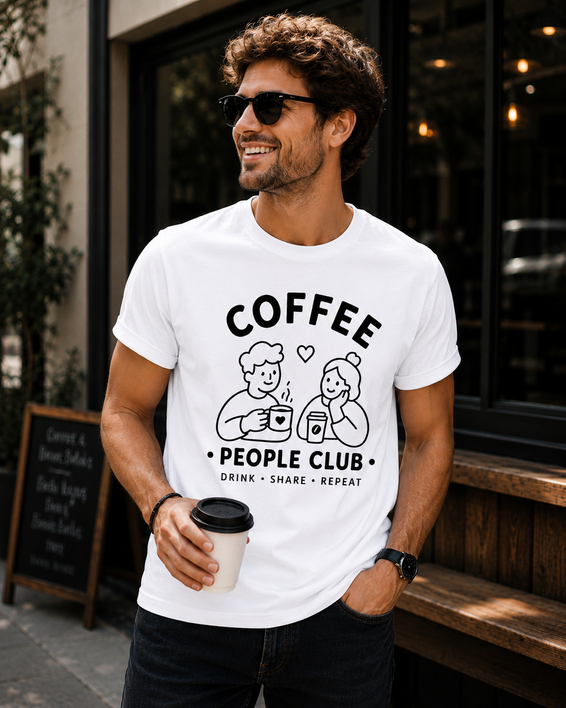 Coffee People Club Vinyl T-Shirt – Cute Coffee Lover Café Tee