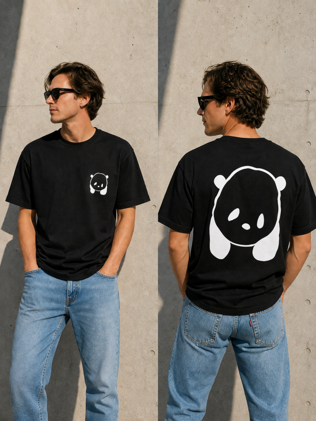 Cute Panda Front & Back Vinyl T-Shirt – Minimalist Animal Tee