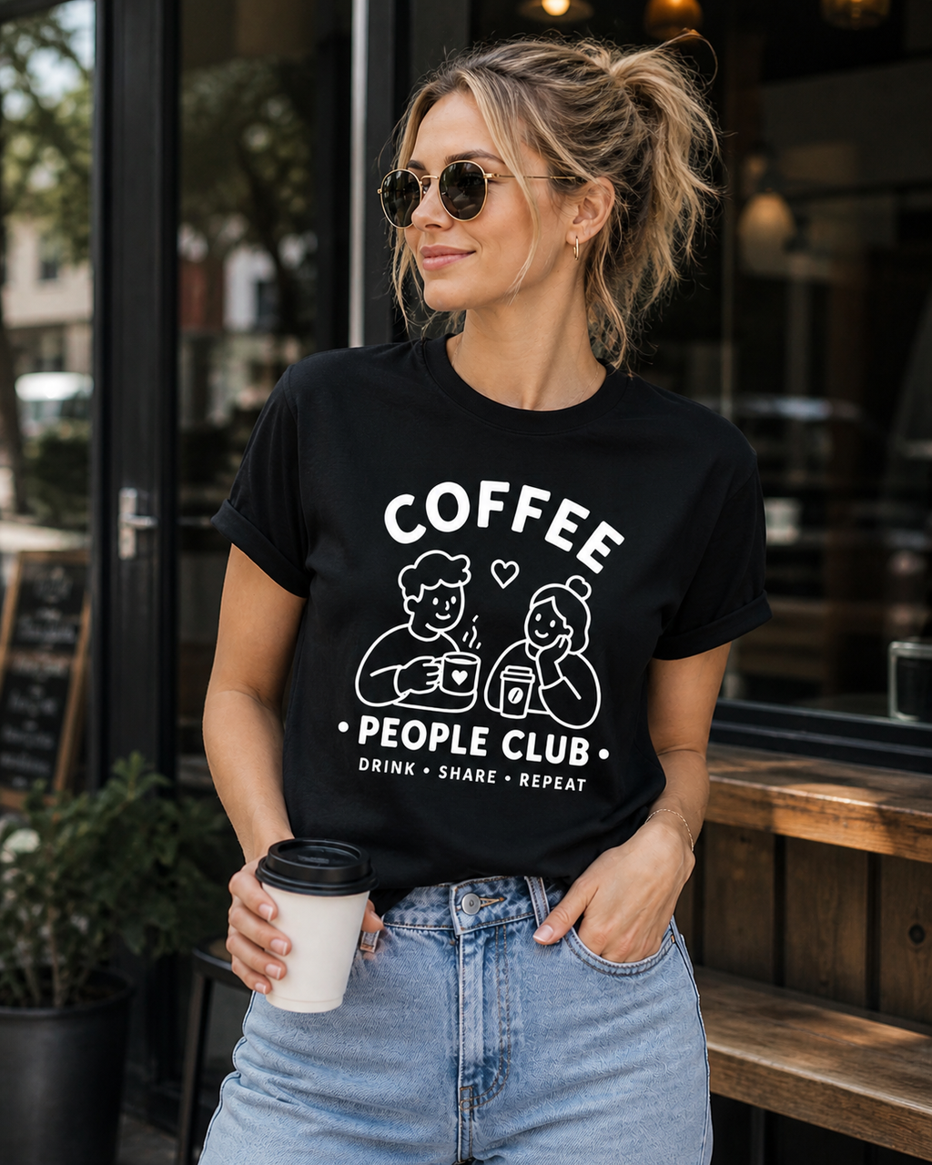 Coffee People Club Vinyl T-Shirt – Cute Coffee Lover Café Tee