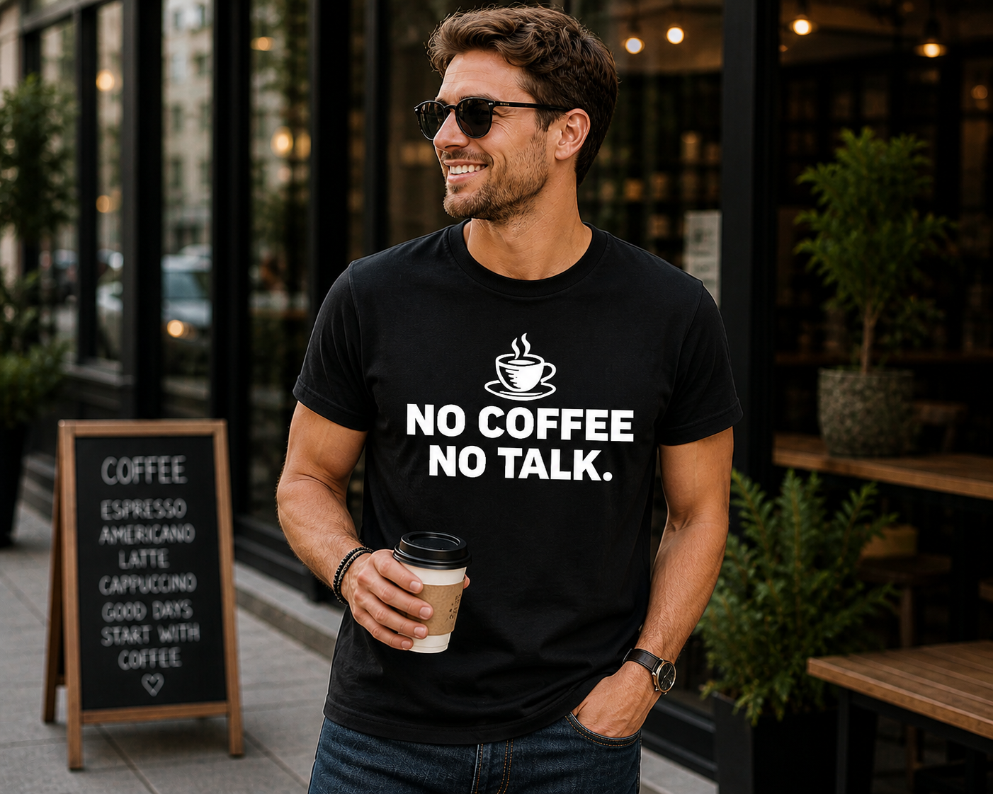 No Coffee No Talk Funny Coffee Lover Vinyl T-Shirt