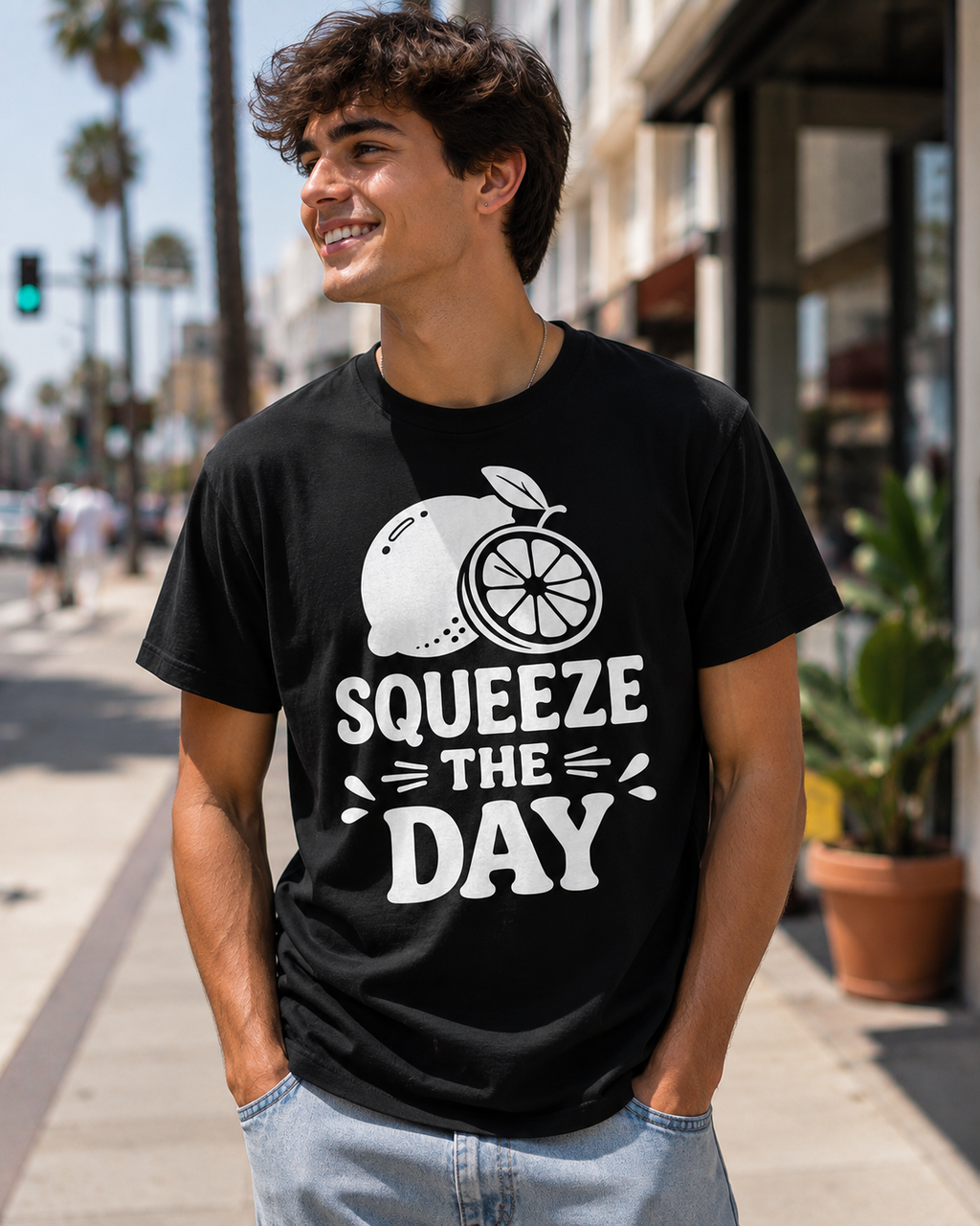 Squeeze The Day Lemon Vinyl T-Shirt | Funny Summer Citrus Tee
