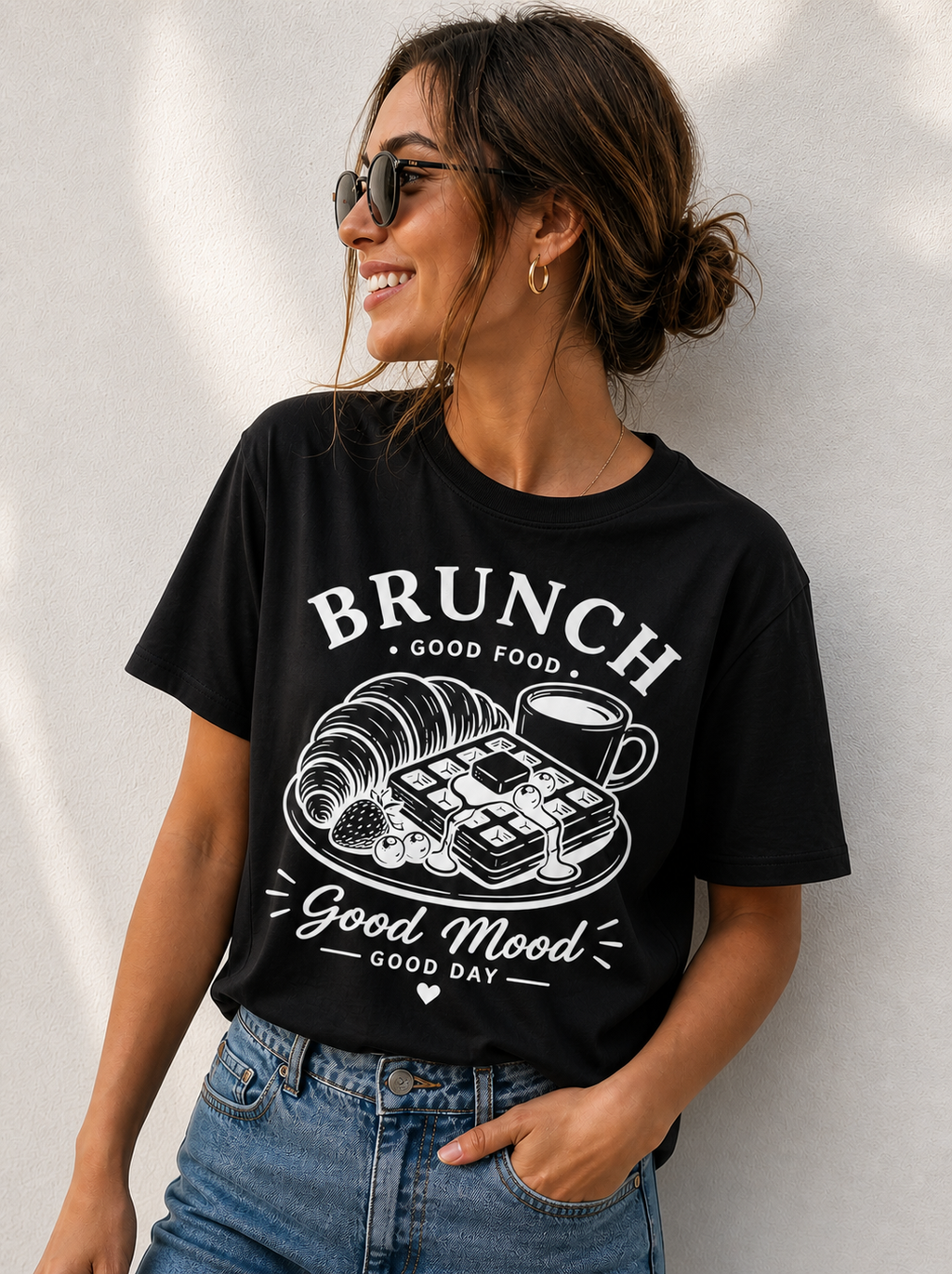 Brunch Good Mood Vinyl T-Shirt – Coffee & Waffle Aesthetic Tee