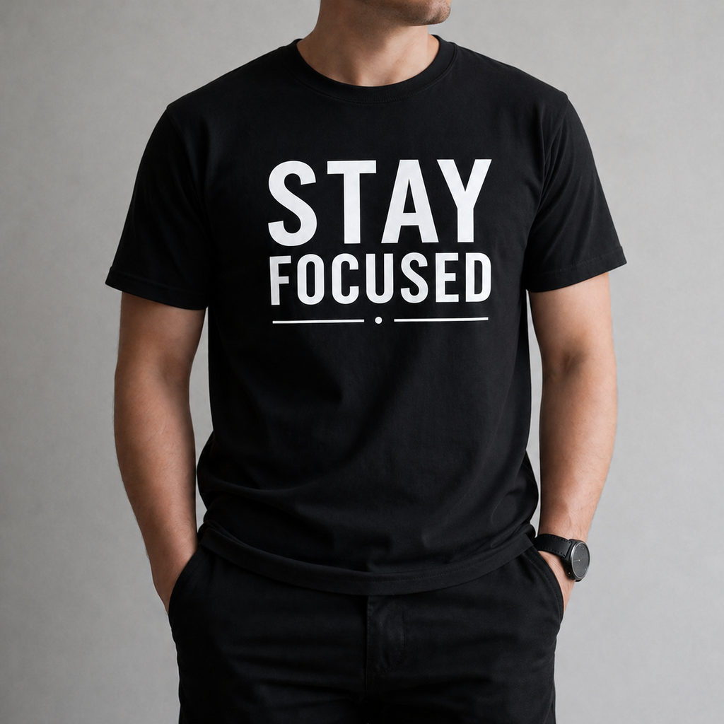 Stay Focused Motivational Vinyl T-Shirt for Men & Women