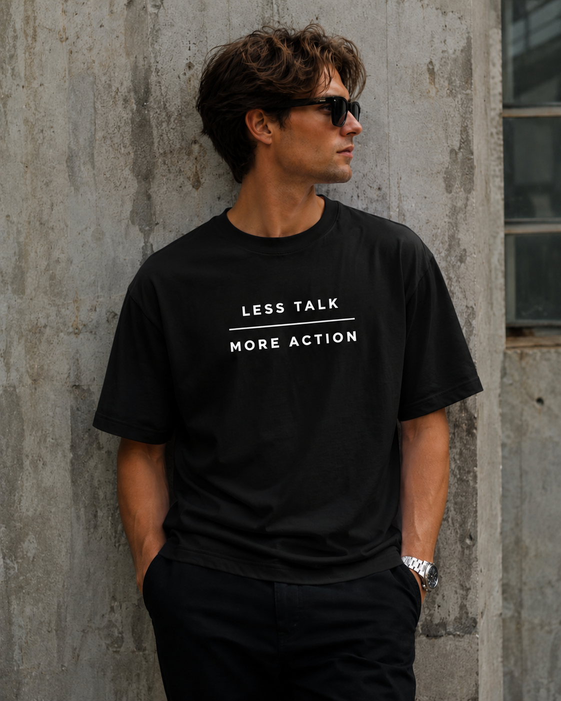 Less Talk More Action Motivational Minimalist Vinyl T-Shirt