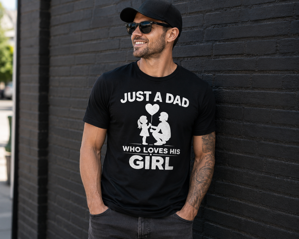 Just A Dad Who Loves His Girl Vinyl T-Shirt | Father Daughter Tee