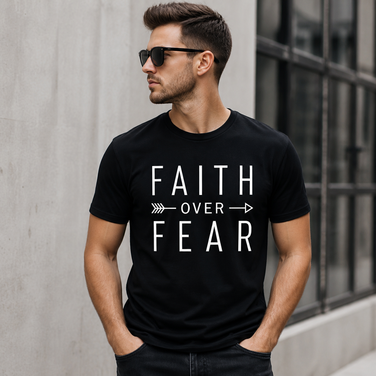 Faith Over Fear Inspirational Christian Vinyl T-Shirt