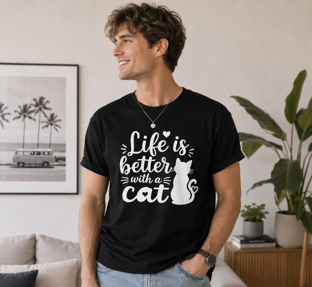 Life Is Better With A Cat T-Shirt | Cute Cat Lover Vinyl Tee | Funny Cat Mom Gift Shirt