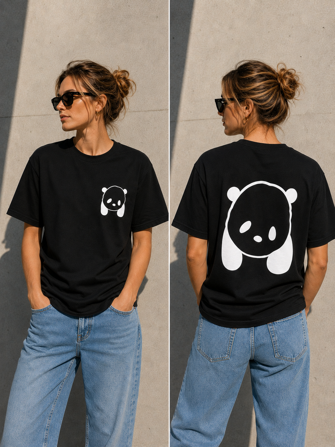 Cute Panda Front & Back Vinyl T-Shirt – Minimalist Animal Tee